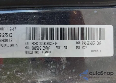 2018 Dodge Charger R/T Scat Pack Rwd из США, поврежденный, VIN 2C3CDXGJ6JH135414